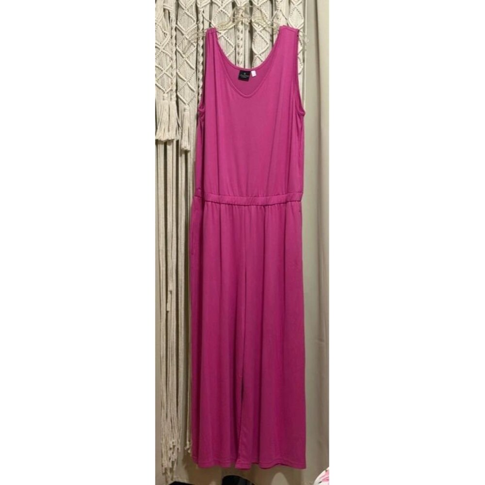 BumbleBella Pink Palazzo Jumpsuit Petite L Sleeveless Elastic Waist Pockets NWOT